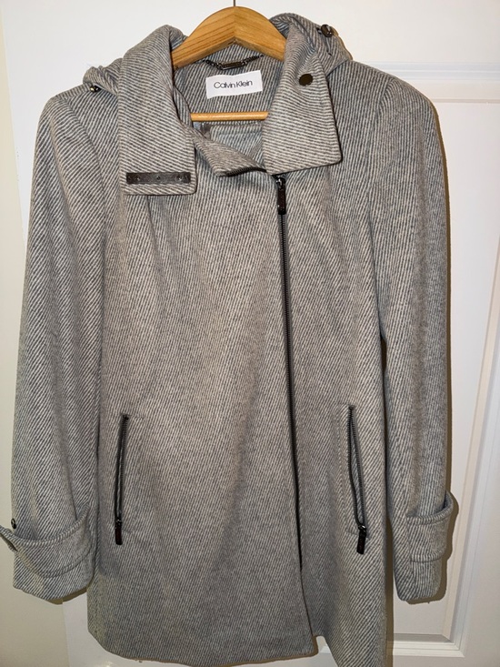 Calvin Klein Jackets & Blazers - Calvin Klein Light Gray Hooded Wool-Blend Peacoat